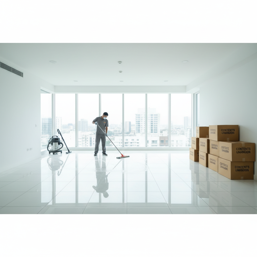 Empty apartment being deep cleaned for end of lease